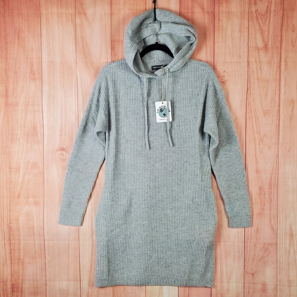 Toad & Co Whidbey Hooded Sweater Dress Womens Small Heather Gray Wool Chunky